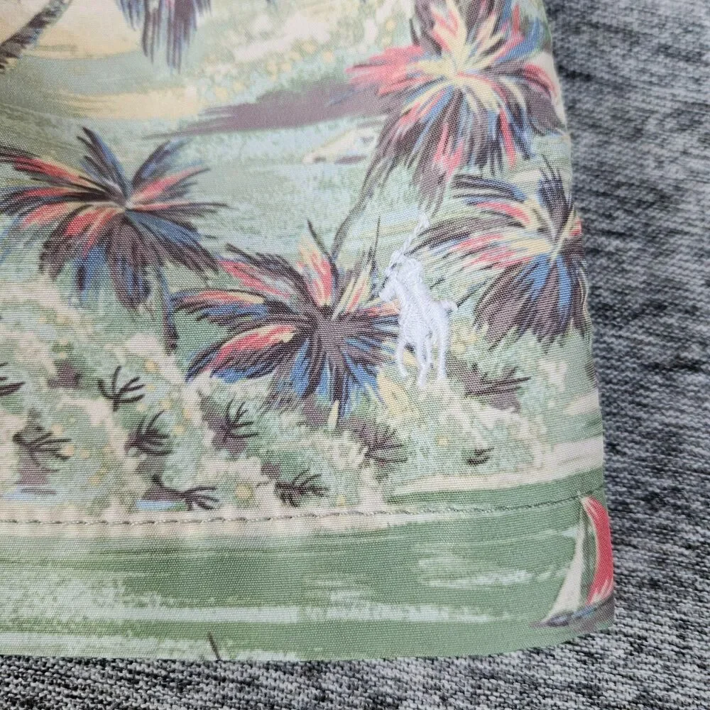 Polo Ralph Lauren Tropical Swim Trunk Boys Size M 10-12 Lined Hawaiian Green EUC